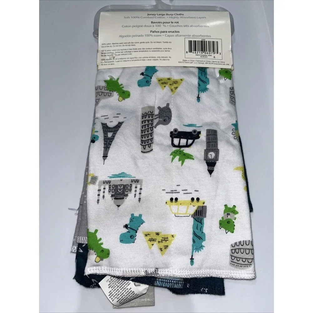 NWT Trend Lab Jersey Burp Cloth Set, Baby Traveler, (Pack of 3)